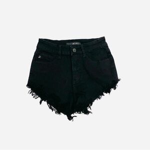 KanCan Black Distressed Raw Hem Denim Shorts